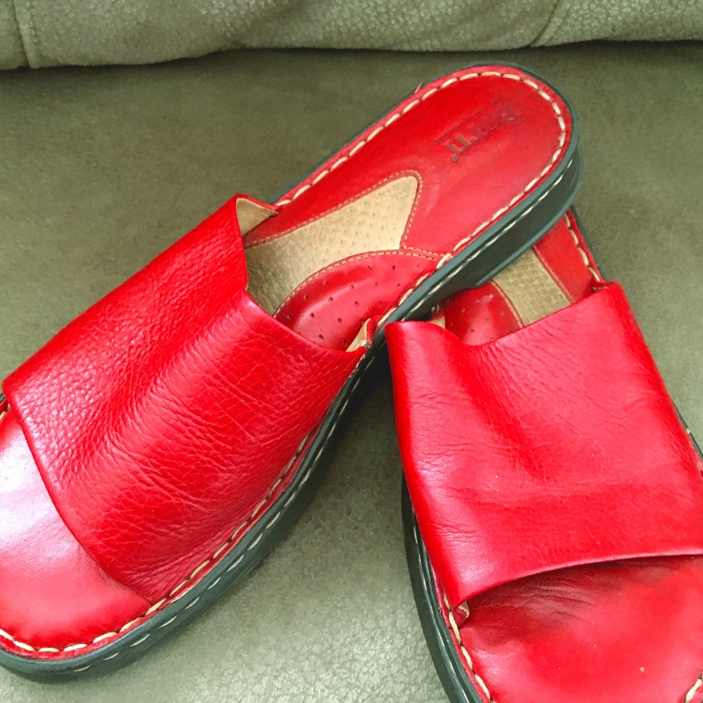Børn Red Leather Sandals, Size 10M